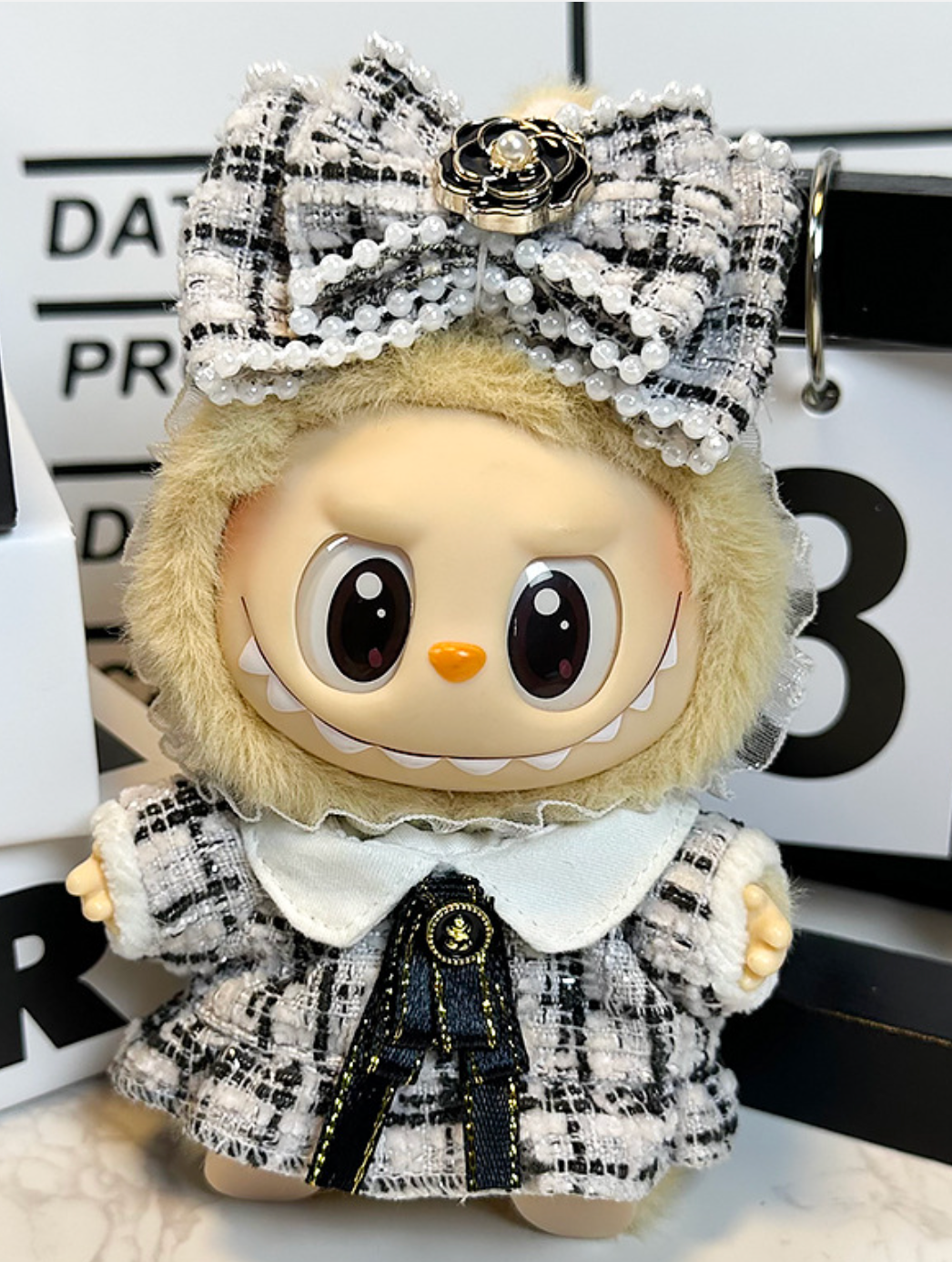 Black and White Dress & Bowtie Labubu Outfit (No Figure included)