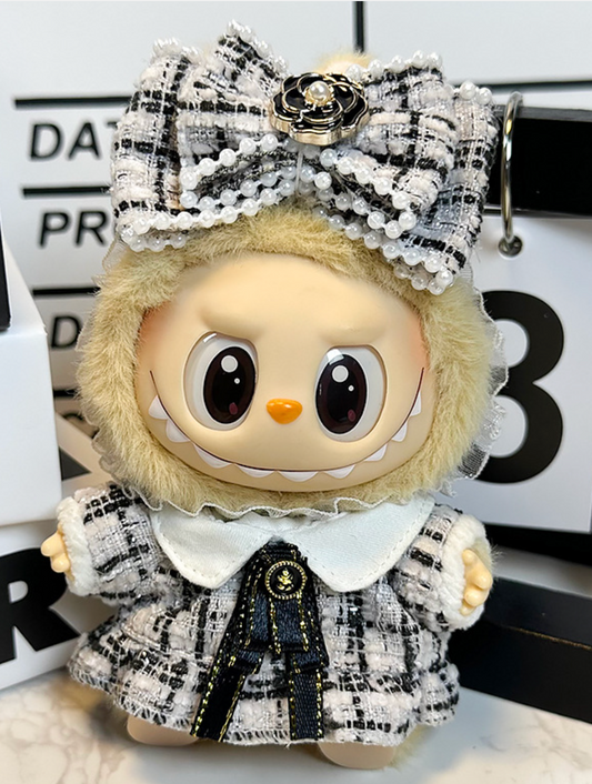 Black and White Dress & Bowtie Labubu Outfit (No Figure included)