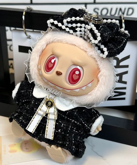 Black and White Dress & Bowtie Labubu Outfit (No Figure included)