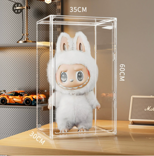 Large Clear Acrylic Display Case Figure Storage Boxes, Clear Plastic Stackable Storage Bins with lids and magnetic door