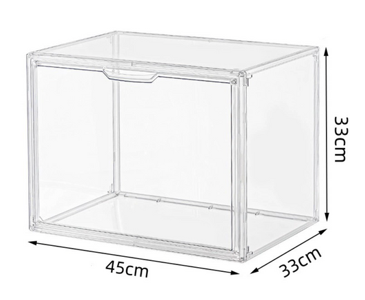 Large Clear Acrylic Display Case Figure Storage Boxes, Clear Plastic Stackable Storage Bins with lids and magnetic door