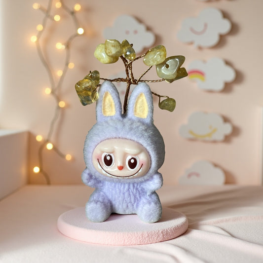 6cm Mini Labubu-inspired crystal tree Sitting Posture Doll Cute Toy Desktop Decoration Model Pendant Ornaments Christmas Gifts Randomly