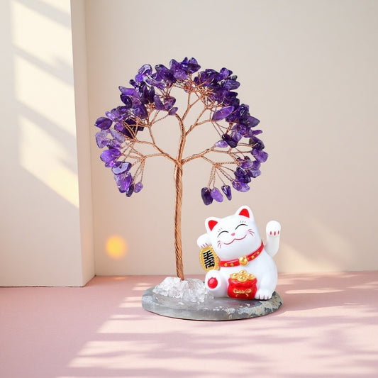 Amethyst Tree of Life with Cat Base gift for sister