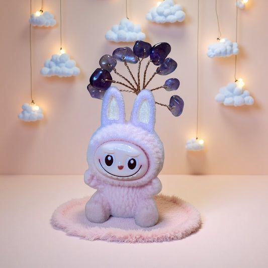 6cm Mini Labubu-inspired crystal tree Sitting Posture Doll Cute Toy Desktop Decoration Model Pendant Ornaments Christmas Gifts Randomly